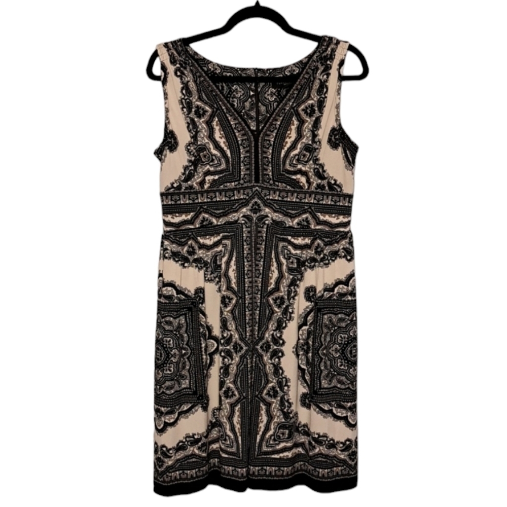 PERCEPTIONS PETITE • Sleeveless Shift Dress • 10P •Mirrored Mandala Pattern• EUC